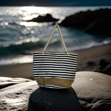 Load image into Gallery viewer, Beach tote bag blue and white
