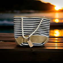 Load image into Gallery viewer, Beach tote bag blue and white
