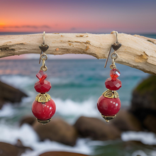 Load image into Gallery viewer, Red Crystal bead earrings
