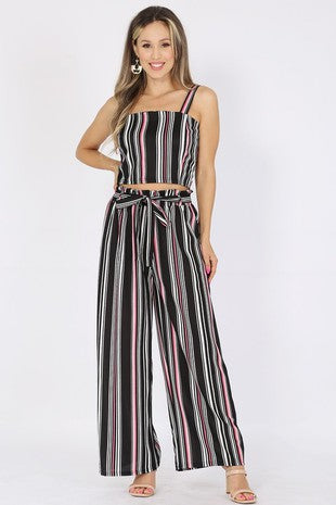 Stripe set wide pants