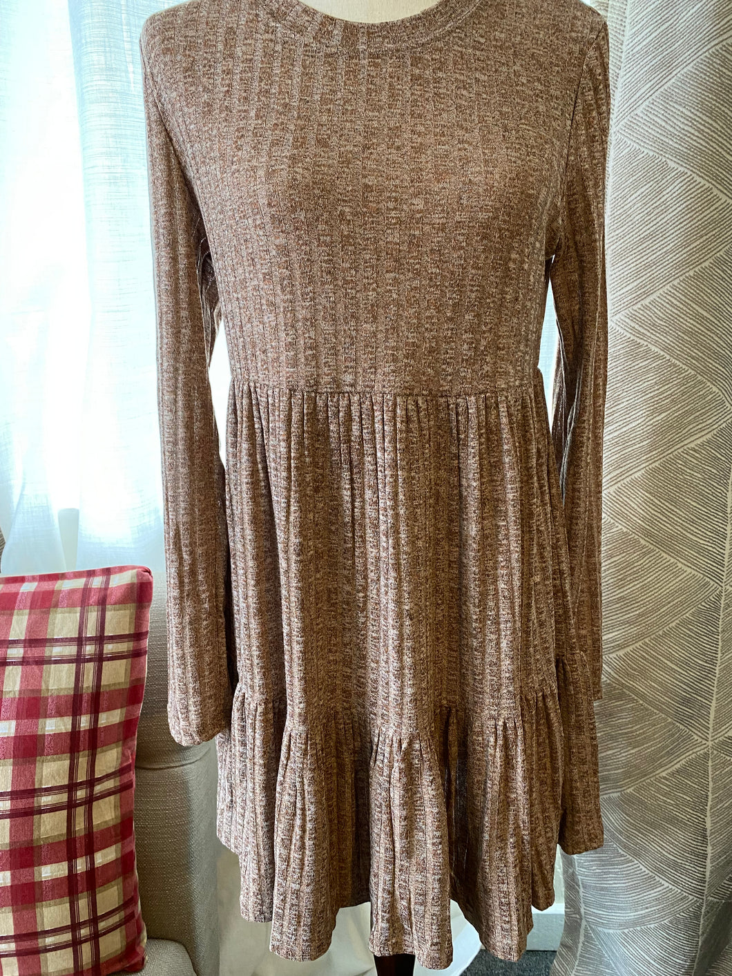 Mocha solid ribbed knit mini dress